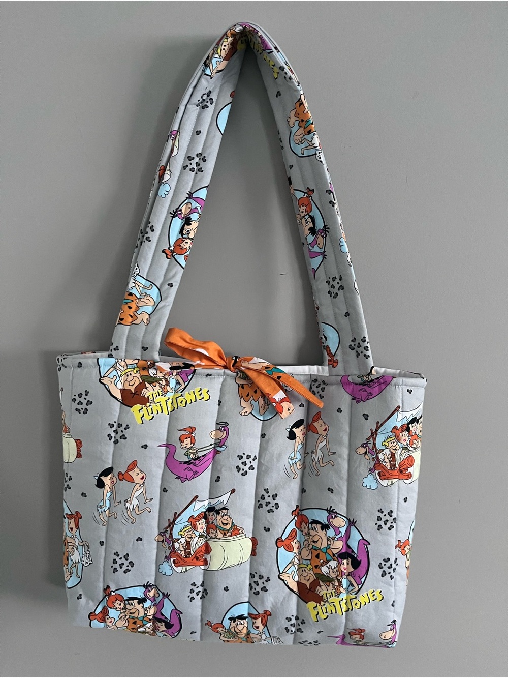 Handmade Upcycled Vintage Flintstones Quilted Tote Bag 60’s/90’s/Y2K Nostalgia